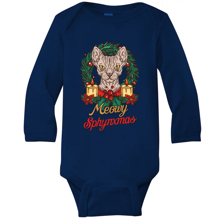 Santa Sphynx Hairless Cat Lovers Christmas Gift Funny Gift Baby Long Sleeve Bodysuit