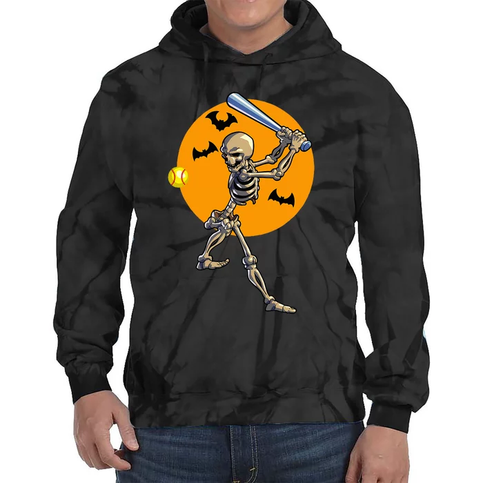 Softball Skeleton Halloween Tie Dye Hoodie