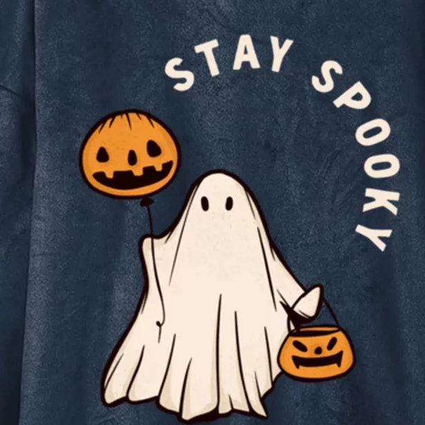 Stay Spooky Halloween Retro Spooky Season Fall Vibes Ghost Gift Hooded Wearable Blanket