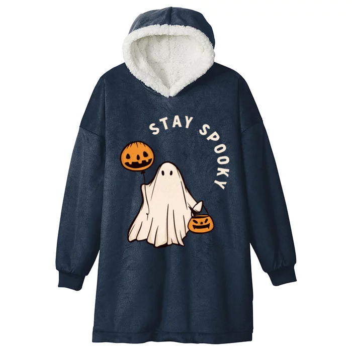 Stay Spooky Halloween Retro Spooky Season Fall Vibes Ghost Gift Hooded Wearable Blanket