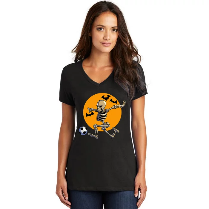 Soccer Skeleton Halloween Soccer Player Halloween Women's V-Neck T-Shirt