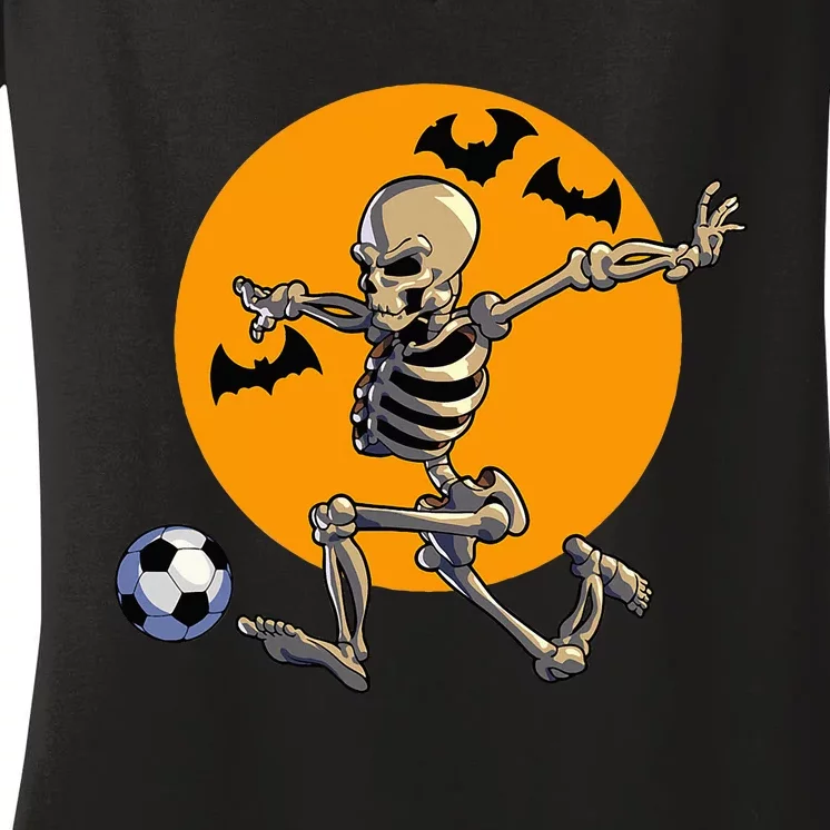 Soccer Skeleton Halloween Soccer Player Halloween Women's V-Neck T-Shirt