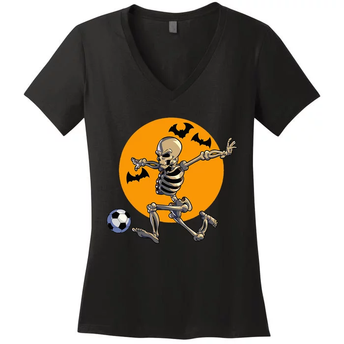 Soccer Skeleton Halloween Soccer Player Halloween Women's V-Neck T-Shirt