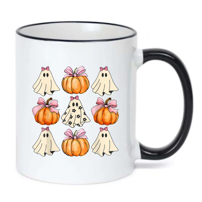 Spooky Season Halloween Ghost Pumpkin Ribbon Coquette Bow Black Color Changing Mug