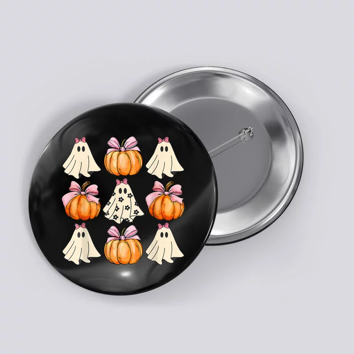 Spooky Season Halloween Ghost Pumpkin Ribbon Coquette Bow Button