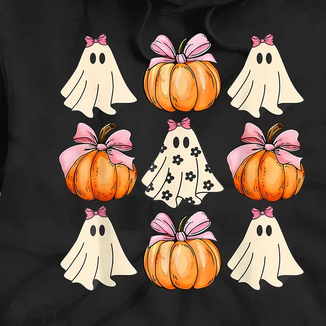 Spooky Season Halloween Ghost Pumpkin Ribbon Coquette Bow Tie Dye Hoodie