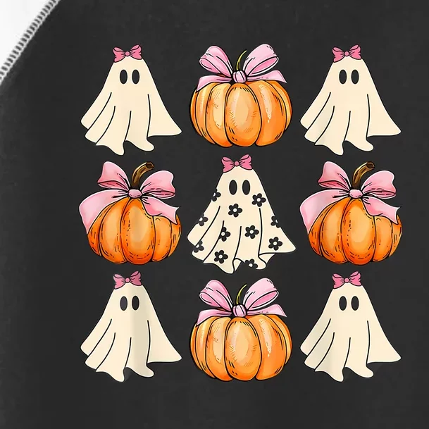 Spooky Season Halloween Ghost Pumpkin Ribbon Coquette Bow Toddler Fine Jersey T-Shirt