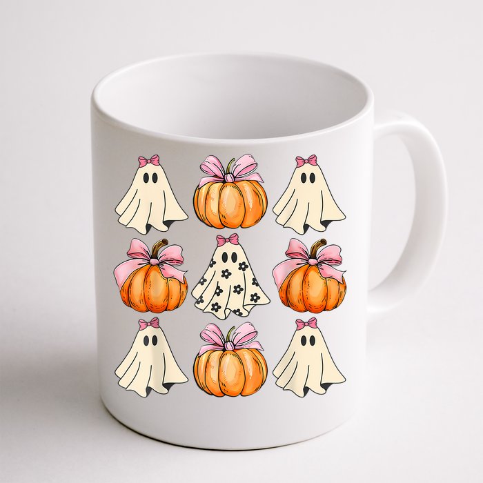 Spooky Season Halloween Ghost Pumpkin Ribbon Coquette Bow Front & Back Coffee Mug