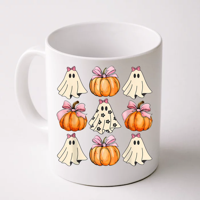 Spooky Season Halloween Ghost Pumpkin Ribbon Coquette Bow Front & Back Coffee Mug