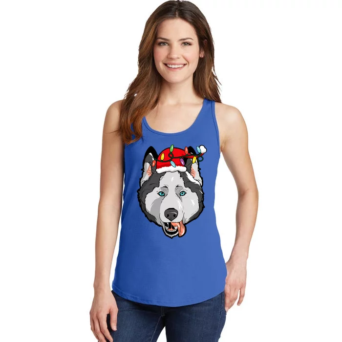 Santa Siberian Husky Light Christmas Gift Ladies Essential Tank