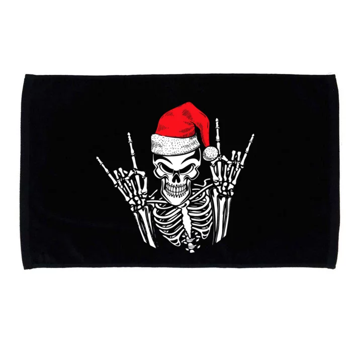 Skeleton Santa Hat Rock And Roll Hand Cool Christmas Xmas Gift Microfiber Hand Towel