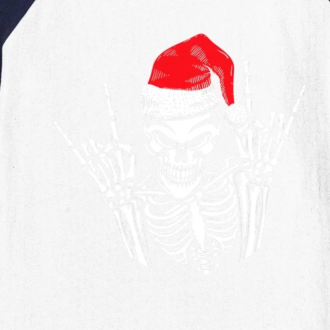 Skeleton Santa Hat Rock And Roll Hand Cool Christmas Xmas Gift Baseball Sleeve Shirt