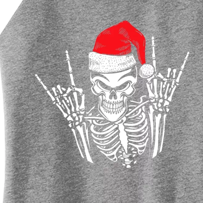 Skeleton Santa Hat Rock And Roll Hand Cool Christmas Xmas Gift Women’s Perfect Tri Rocker Tank