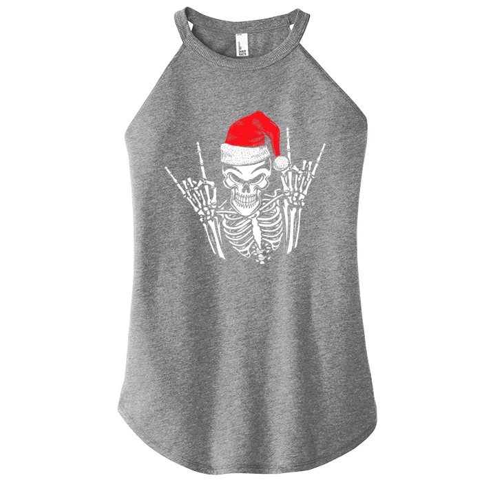 Skeleton Santa Hat Rock And Roll Hand Cool Christmas Xmas Gift Women’s Perfect Tri Rocker Tank