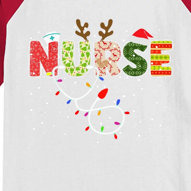 Stethoscope Santa Hat Reindeer Xmas Christmas Nurse Cool Gift Kids Colorblock Raglan Jersey