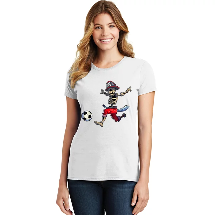 Soccer Skeleton Halloween Boy Soccer Pirate Halloween Women's T-Shirt