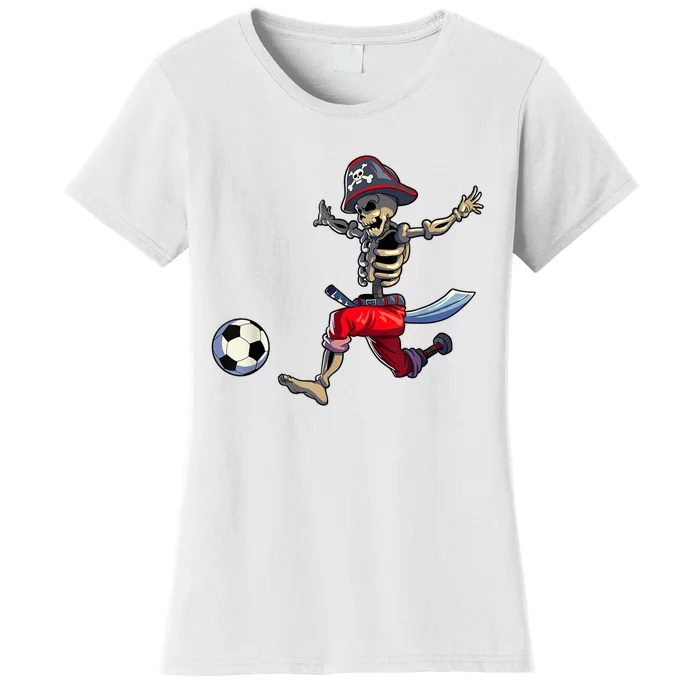 Soccer Skeleton Halloween Boy Soccer Pirate Halloween Women's T-Shirt