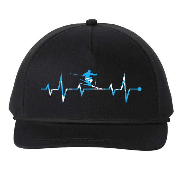 Skiing Ski Heartbeat Gift For Skiers Gift Snapback Five-Panel Rope Hat