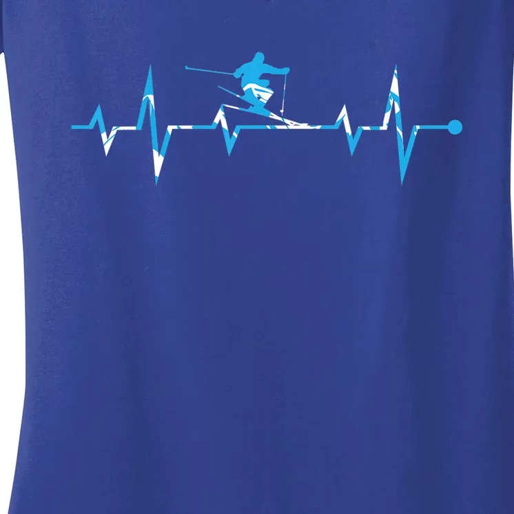 Skiing Ski Heartbeat Gift For Skiers Gift Women's V-Neck T-Shirt