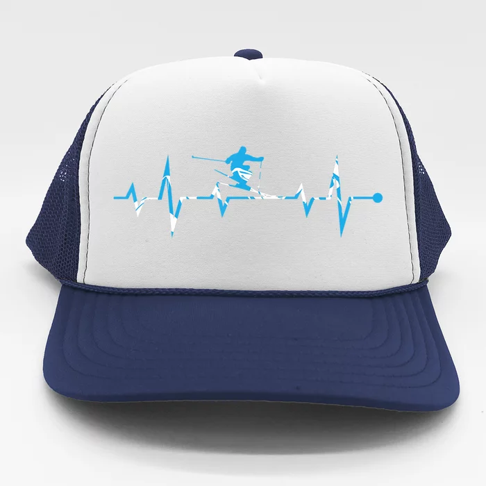 Skiing Ski Heartbeat Gift For Skiers Gift Trucker Hat