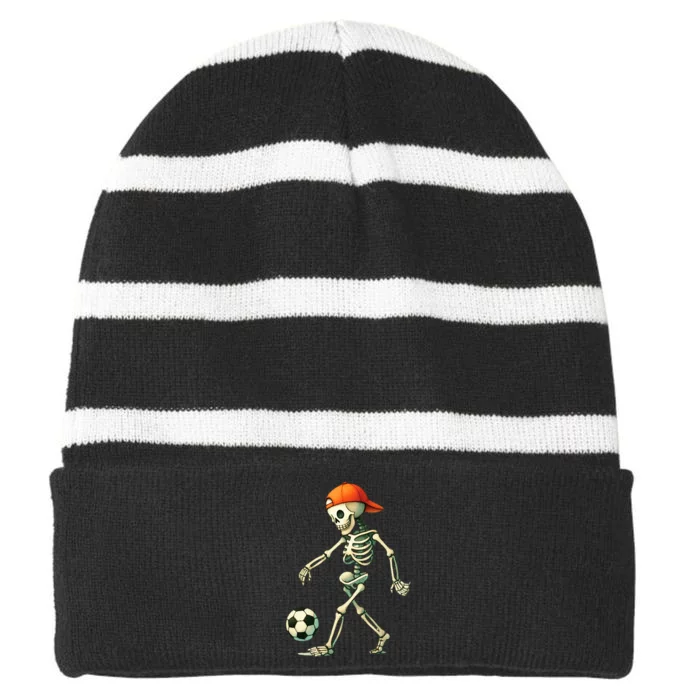 Skeleton Soccer Halloween Costume Funny Striped Beanie with Solid Band