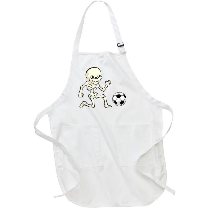 Soccer Skeleton Halloween Man Boy Soccer Player Funny Full-Length Apron With Pocket