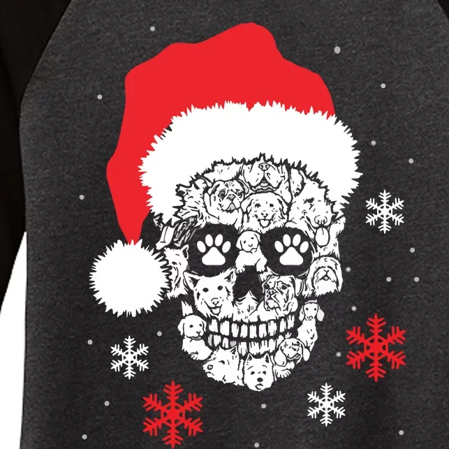 Skull Santa Hat Funny Christmas Xmas Women's Tri-Blend 3/4-Sleeve Raglan Shirt