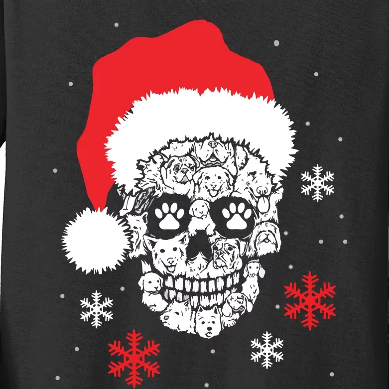 Skull Santa Hat Funny Christmas Xmas Kids Long Sleeve Shirt