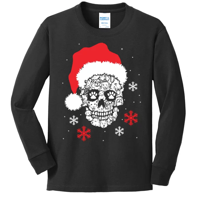 Skull Santa Hat Funny Christmas Xmas Kids Long Sleeve Shirt