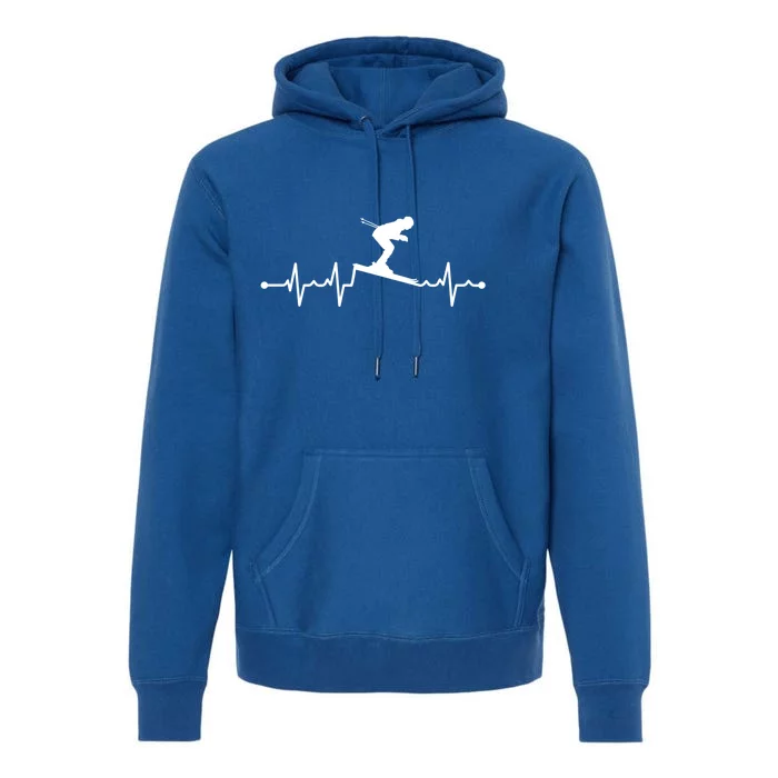 Skiing Ski Heartbeat For Skiers Gift Premium Hoodie