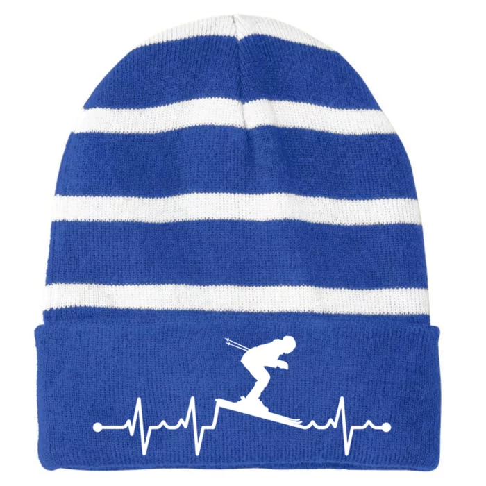 Skiing Ski Heartbeat For Skiers Gift Striped Beanie with Solid Band