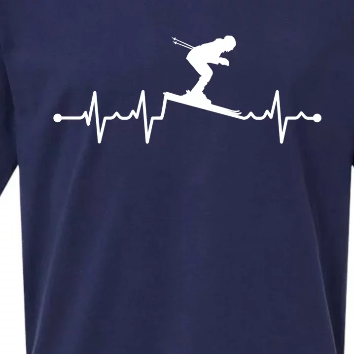 Skiing Ski Heartbeat For Skiers Gift Sueded Cloud Jersey T-Shirt