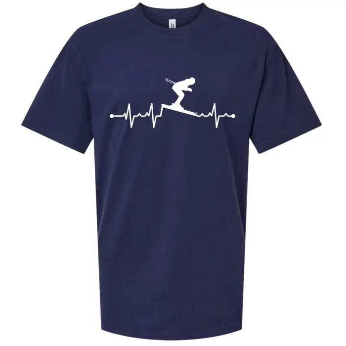 Skiing Ski Heartbeat For Skiers Gift Sueded Cloud Jersey T-Shirt