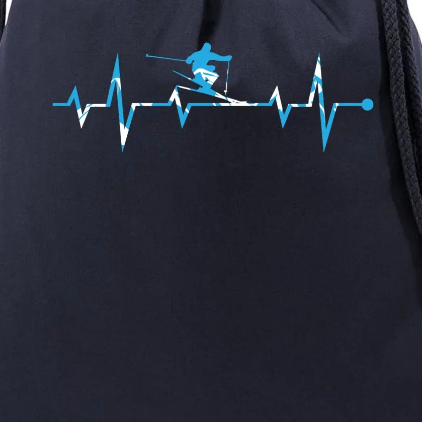 Skiing Ski Heartbeat Gift For Skiers Gift Drawstring Bag