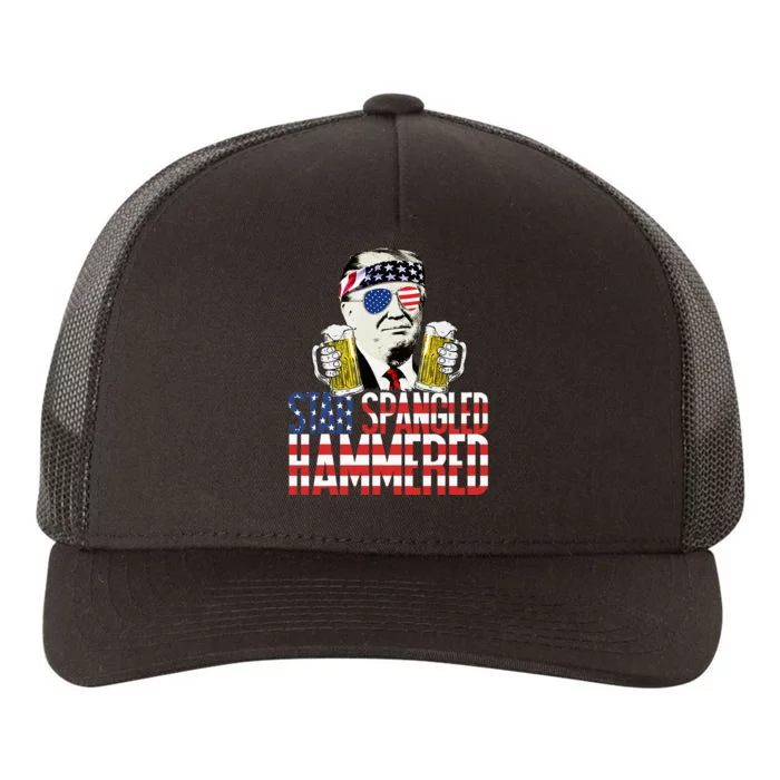 Star Spangled Hammered President Donald Trump Beer Lover Yupoong Adult 5-Panel Trucker Hat