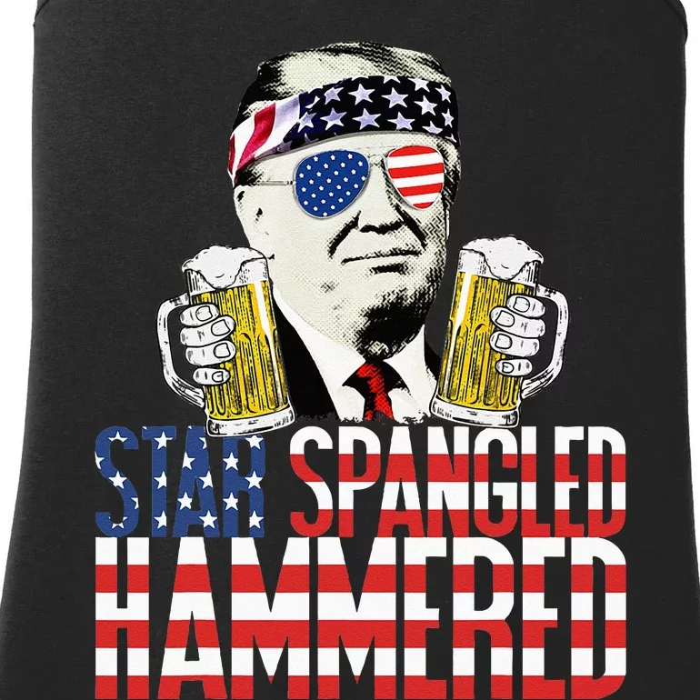 Star Spangled Hammered President Donald Trump Beer Lover Ladies Essential Tank