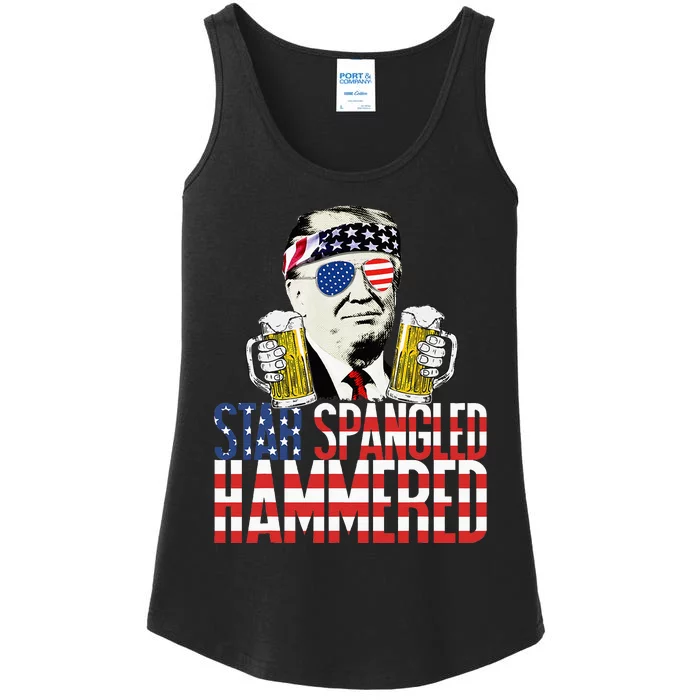 Star Spangled Hammered President Donald Trump Beer Lover Ladies Essential Tank