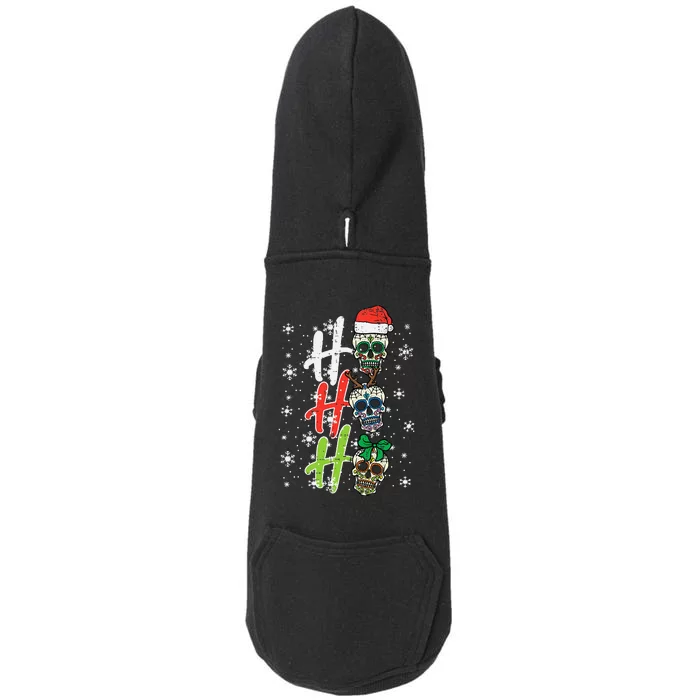 Sugar Skull Ho Ho Ho Xmas Mexican Christmas Doggie 3-End Fleece Hoodie