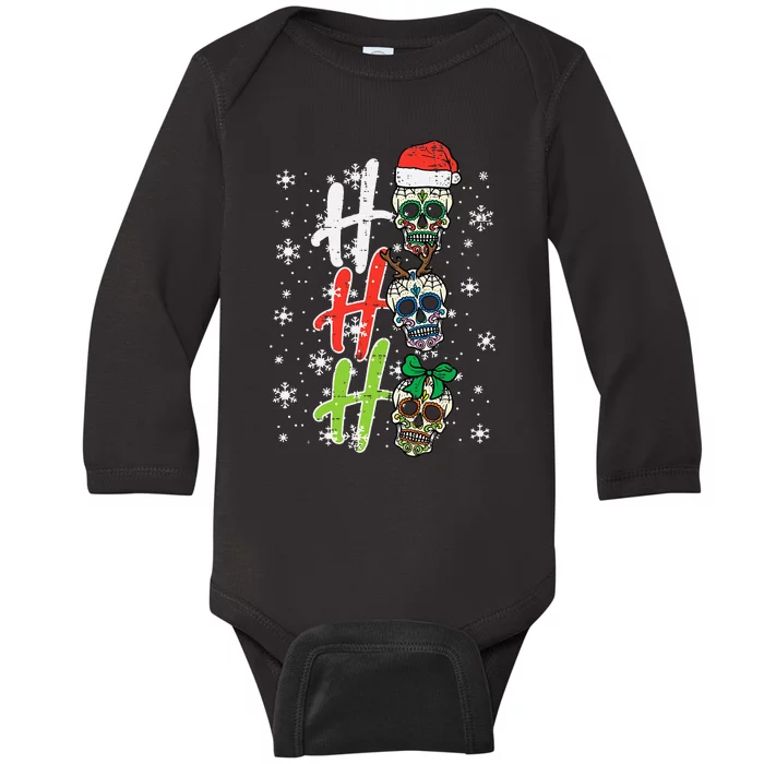 Sugar Skull Ho Ho Ho Xmas Mexican Christmas Baby Long Sleeve Bodysuit