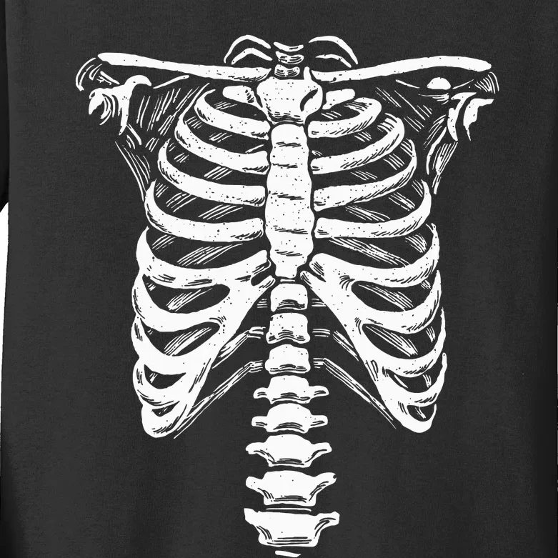 Spooky Skeleton Heart Rib Cage XRay Funny Halloween Design Kids Long Sleeve Shirt