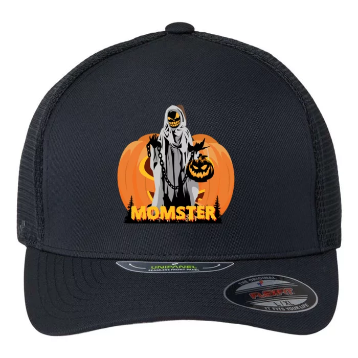 Scary Spooky Halloween Pumpkin Momster Mom Funny Gift Flexfit Unipanel Trucker Cap