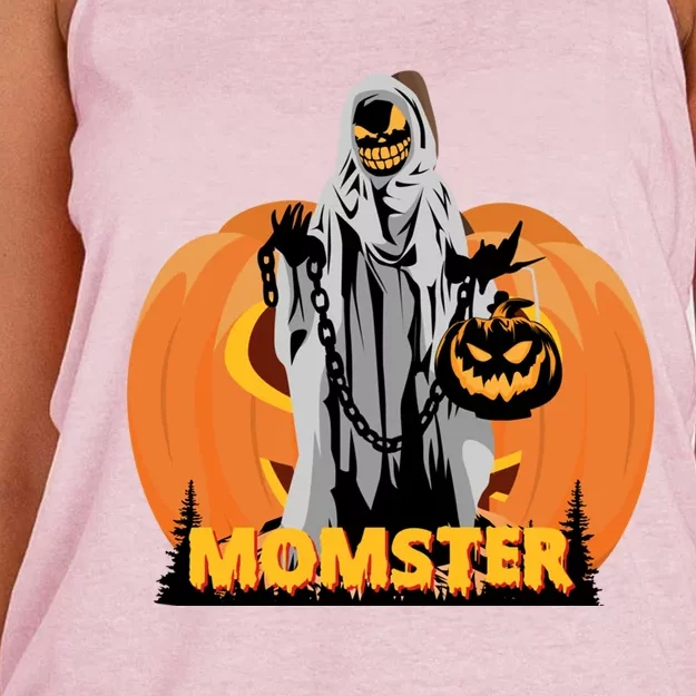 Scary Spooky Halloween Pumpkin Momster Mom Funny Gift Women's Knotted Racerback Tank