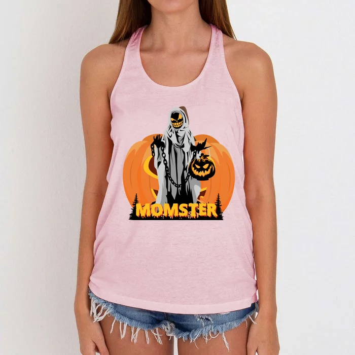 Scary Spooky Halloween Pumpkin Momster Mom Funny Gift Women's Knotted Racerback Tank