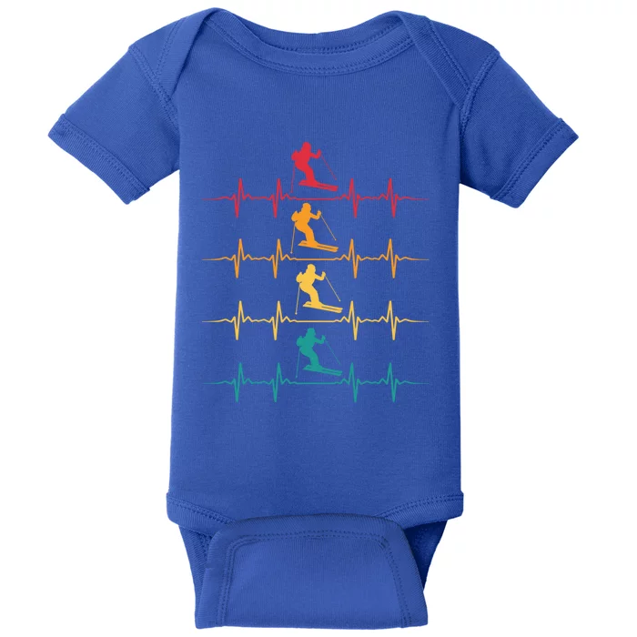 Skiing Ski Heartbeat Vintage Freestyle Skiing Gift Baby Bodysuit