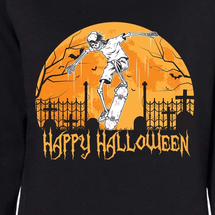 Skateboarding Skeleton Halloween Pumpkin Witches Gift Womens California Wash Sweatshirt