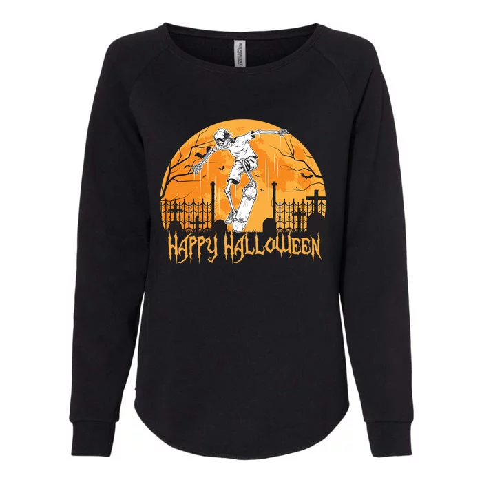 Skateboarding Skeleton Halloween Pumpkin Witches Gift Womens California Wash Sweatshirt