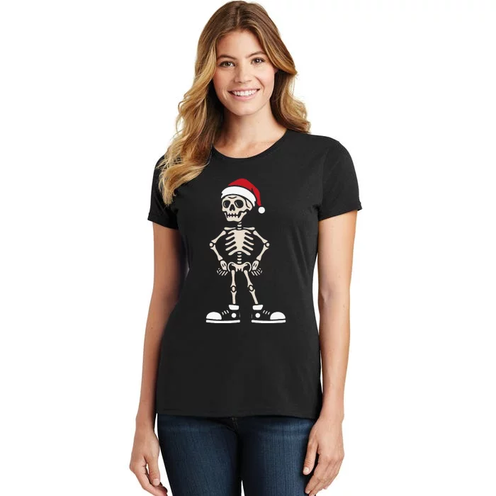 Skeleton Santa Hat Christmas Pajama Cool Xmas Skull Women's T-Shirt