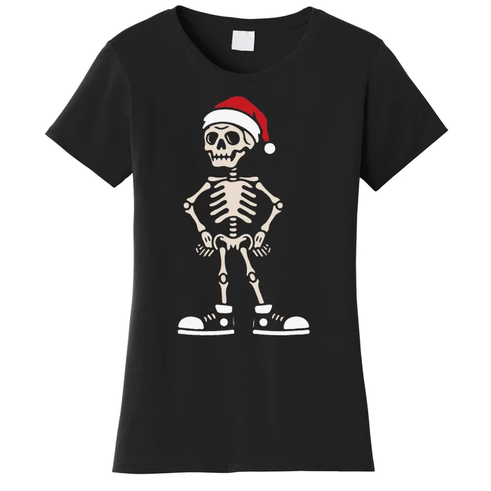 Skeleton Santa Hat Christmas Pajama Cool Xmas Skull Women's T-Shirt