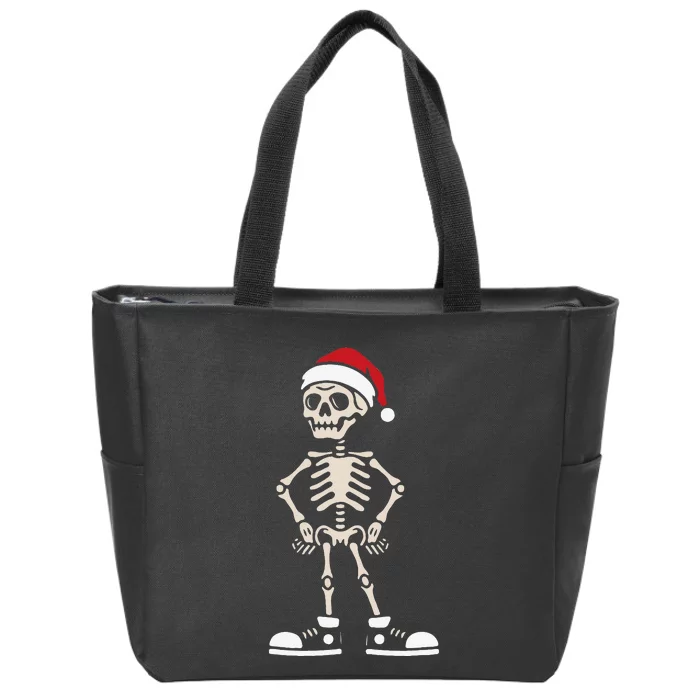 Skeleton Santa Hat Christmas Pajama Cool Xmas Skull Zip Tote Bag