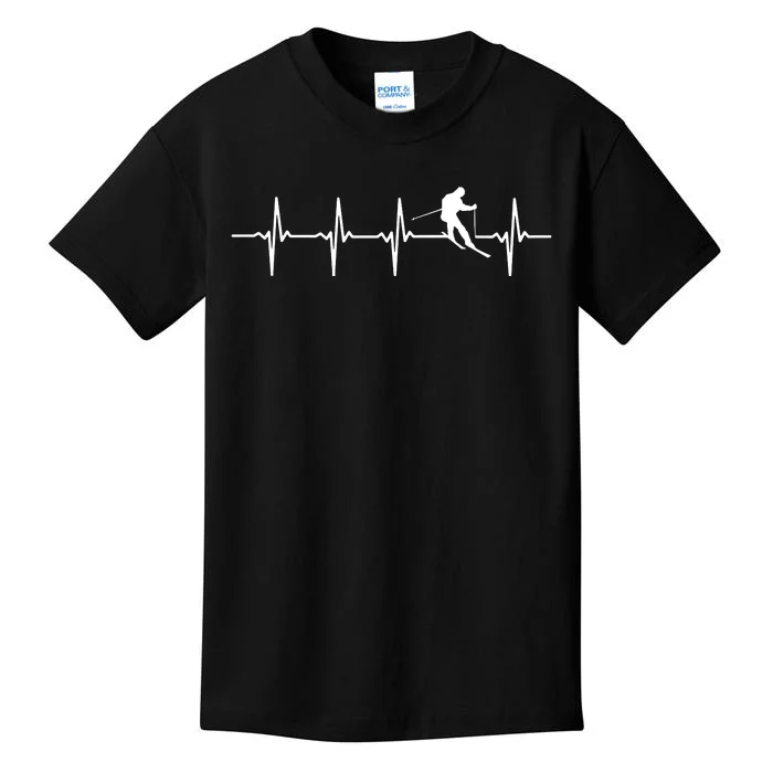 Skiing Ski Heartbeat T Gift For Skiers Kids T-Shirt